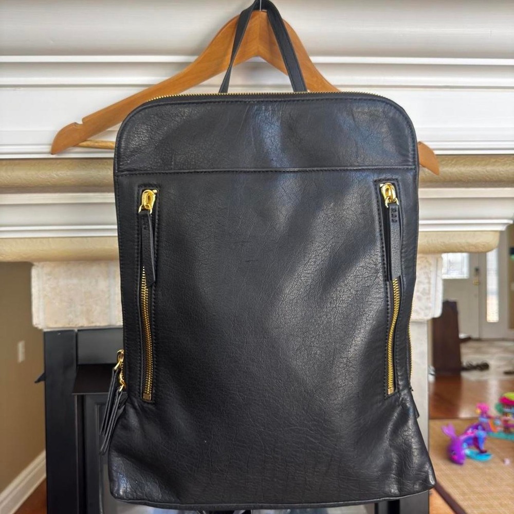 Margot Black Leather Laptop Backpack Work Business College Minimalist